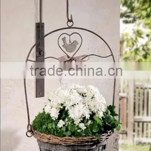 Decorative Wall Hanging Wooden Flower Pot With Metal Bracket and Hook thumbnail-1