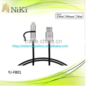 2 in 1 Black Fashionable Fabric Braided USB Cable for IPhone and Android thumbnail-1