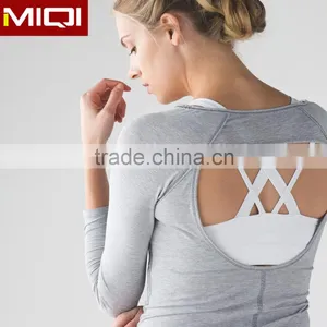 Top Quality Breathable Nylon Spandex Gym Wear Custom Sexy Women Fitness T Shirt Wholesale thumbnail-4