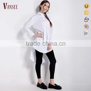Lady's Loose Casual Long Sleeve Solid White Blouses thumbnail-1