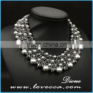 New Hot European Retro Alloy Beaded Waved Silver Plated Necklaces for Sale thumbnail-2