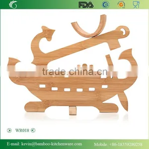 WR018/China Manufacturer Bamboo Wine Rack Wooden Beverage Display Rack Wholesale Decorative Stainless Steel Rack thumbnail-1