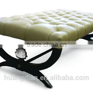 Simple Wooden X Feet Leather Ottoman Furniture thumbnail-1