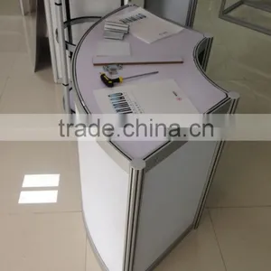 Hot Sale Aluminum Curved Solid Surface Reception Desk for Exhibition Display thumbnail-1