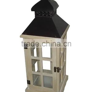 2016 Wood Candle Lanterns With Grey Metal Top thumbnail-6