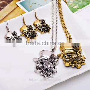 Hiphop Imitation Jewelry Halloween Necklace Punk Skull Pendant With Flower Statment Necklace Sweater Chain Yiwu Factory thumbnail-4