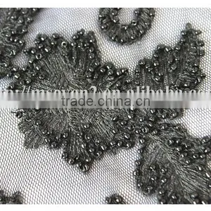 Latest Modern Black Beads Embroidery Textile Fabric for Cloths or Dress thumbnail-6