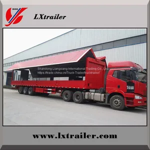 3 Axles 45Tons Flatbed Box Lifting Open Semi Trailer thumbnail-4
