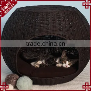 High Quality Dark Brown PE Wicker Woven Large Dog House for Sale thumbnail-3