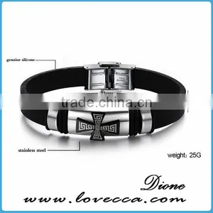 Charm Rubber Silicone Chain Gold Cross Wristband Bracelet for Mens With Stainless Steel Buckle thumbnail-6