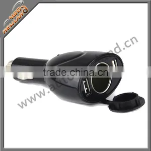 Car Cigarette Socket 1 Hole With 2USB Blue LED Indicator thumbnail-1