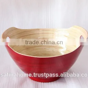 Boat Shape Colored Lacquer Bamboo Bowl With Handles thumbnail-1