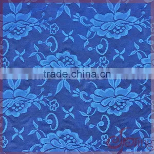 Navy Blue Elegant Nylon Shining Floral Elastic Tricot Fabric Lace thumbnail-2