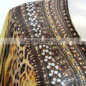 Brown Leopard Print Crystal Embellished Tie up Kaftan CAFTAN Tunic Poncho Blouse thumbnail-2