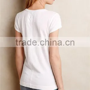 Women Knit White Cropped Tops V-neck Soft Cotton Blend Top Tee White T-shirts thumbnail-2