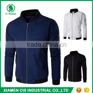 High Quality European Style 100% Polyester Windproof Zippered Plain Bomber Jacket for Men thumbnail-1