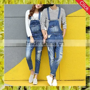 New Model Custom Boyfriend Jeans Rompers High Quality Ripped Bib Overalls for Men thumbnail-1