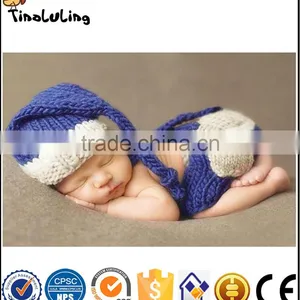 Tinaluling Baby Newborn Photography Props Crochet Baby Beanie Hat With Suspender Pant Knitted Costume Outfit thumbnail-1