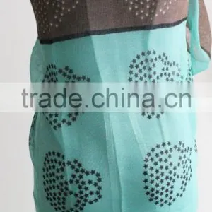 Aqua Blue Star Skull Scarf Taupe Skull Scarf With Aqua Blue Star thumbnail-2