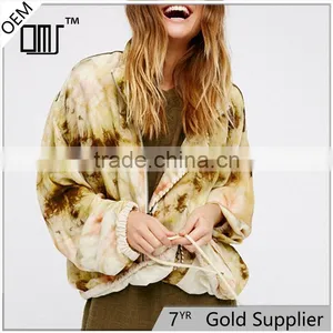 2017 Oem Women Tie Dye Spread Collar Coat With Drawstring Waist thumbnail-1