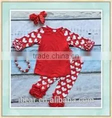 2017 New Valentines Day Sets Boutique Children Clothing Wholesale Spring Kids Clothing Wholesale Heart Printed Top Ruffle Pants thumbnail-1