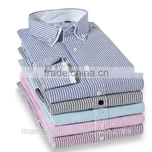 2017 Double Collar Contrast Color Striped Men Oxford Shirts thumbnail-1