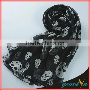 Black Background Chiffon Printed Skull Scarf thumbnail-1