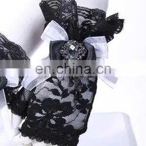 Gothic Laced Fingerless Gloves With Double Bow and Brooch thumbnail-4