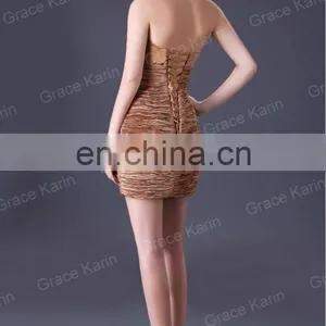 Gold Stretch Satin With Bowknot Short Cheap Cocktail Dresses CL3136 thumbnail-2