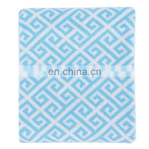 50''x60''Soft Geometric Pattern Cozy Blue Knitted Throw Blanket for Couch/Sofa/Travel thumbnail-1