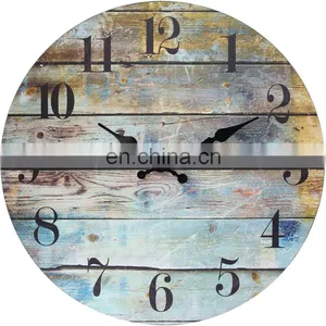 Vintage Farmhouse Wooden 14 Inch Round Hanging Clock Wood Clock thumbnail-1