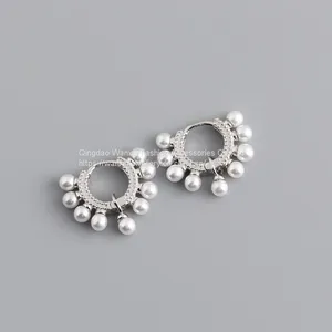 Pearl Circle Personality S925 Sterling Silver Earrings for Girls thumbnail-3