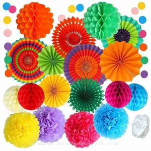 Mexican Fiesta Party Decorations Colorful Paper Fan Flower Ball Set for Birthday Cinco De Mayo With Paper Fan thumbnail-1