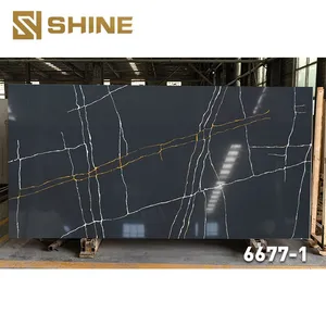 New Modern Design Calacatta Black Engineered Stone Artificial Quartz Slab Low Silicon Polish Surface Kitchen Countertop thumbnail-1