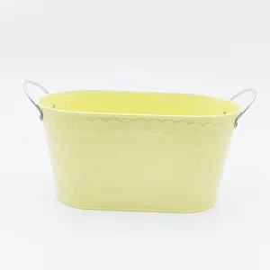 Pastel Oval Metal Planter Basket, Honeycomb Embossed Iron Bucket With Handles for Farmhouse Dried Flower Home Decor thumbnail-2