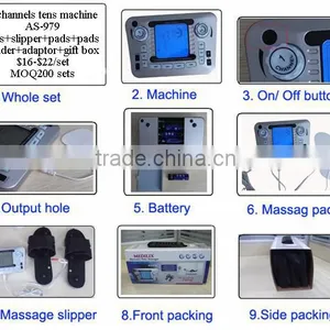 2 Channels Electronic Tens Massager With 4 Electrodes and Slipper AS-979 thumbnail-1