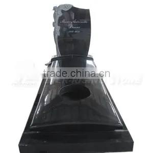 Shanxi Black Granite Carved Flower Headstone thumbnail-1