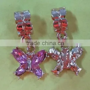 Vnistar Silver Plated European Dangle Charm Hanging Beads Pink&purple Butterfly Shaped for Charm Jewelry PBD1988 thumbnail-1