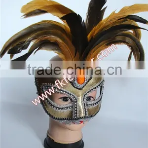 Gold Feather Mardi Gras Masquerade Birthday Party Mask With Cock Feather Mask thumbnail-6
