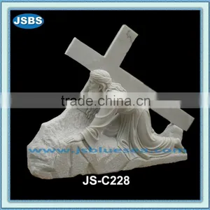 Cheap Decorative White Marble Cross Jesus Statue thumbnail-1