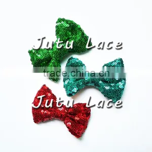 Wholesale High Quality Fashion Elegant Sequin Green Hair Bows for Baby / Kids /adult Christmas thumbnail-3