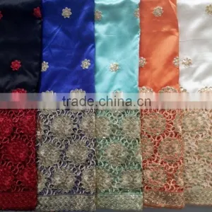 Multi Color African George Fabric With Cord Lace India Raw Silk George Wrappers thumbnail-1