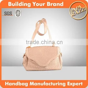 3505 New Designed Hot Sale Pink Woven PU Leather Handbag Factory Price thumbnail-1
