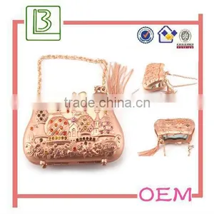 Lady's Handbag Shape 2 Sides Rectangle Copper Cosmetic Make Up Mirror thumbnail-1