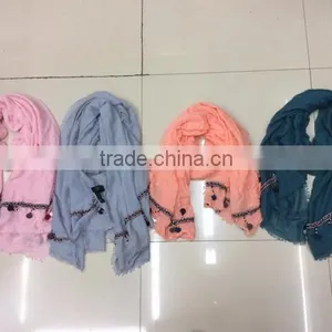 Solid Scarf,Contrast Edged Scarf,trim Tassel Scarf thumbnail-1