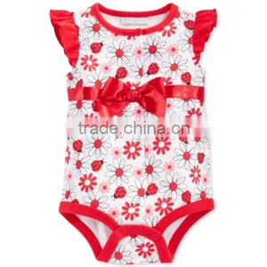 China Manufacturer Wholesale Baby Girls Printed Ruffle Sleeve Sweet Bow Romper thumbnail-3