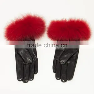 Sheep Leather Gloves With Fox Fur Trim thumbnail-1