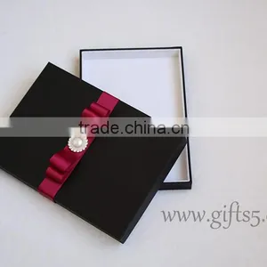 Elegant Custom Black Wedding Invitation Box With Ribbon thumbnail-3