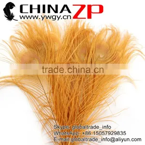 ZPDECOR Crafts Factory Leading Supplier Wholesale Cheap Full Eye Dyed Gold Peacock Tail Feathers thumbnail-1