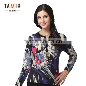 Ladies Cashmere Knit Pullover Sweater, Ladies Elegant Full Print Sweater thumbnail-1